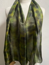 Load image into Gallery viewer, Hand Dyed Silk Neck Scarf in Forest Green Apple Lime