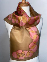 Load image into Gallery viewer, Bubbles Hand Painted Silk Neck Scarf in Brown Red Copper