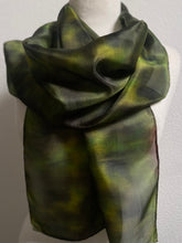 Load image into Gallery viewer, Hand Dyed Silk Neck Scarf in Forest Green Apple Lime