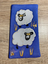 Load image into Gallery viewer, Sheep Design Glasses Case  in blue or green Hand Painted Silk