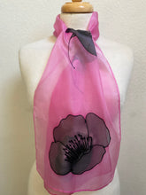 Load image into Gallery viewer, Poppy Noir Design Hand Painted Silk Neck Scarf in Pink, Black