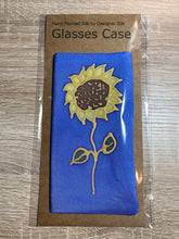 Load image into Gallery viewer, Sunflower Design Glasses Case in navy or blue Hand Painted Silk