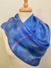 Load image into Gallery viewer, Hand Dyed Square Silk Scarf in Shades of Blues & Lilac