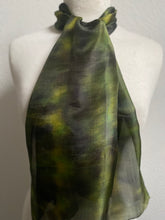 Load image into Gallery viewer, Hand Dyed Silk Neck Scarf in Forest Green Apple Lime