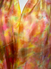 Load image into Gallery viewer, Hand Dyed Long Silk Scarf in Golden Yellow Coral Green Red by Designer Silk Artist