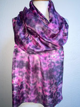 Load image into Gallery viewer, Hand Dyed Long Silk Scarf in Pinks Charcoal Grey