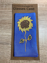 Load image into Gallery viewer, Sunflower Design Glasses Case in navy or blue Hand Painted Silk