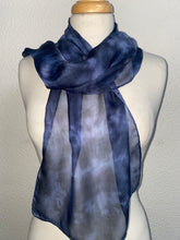 Load image into Gallery viewer, Hand Dyed Silk Neck Scarf in Charcoal Grey Light Blue Grey