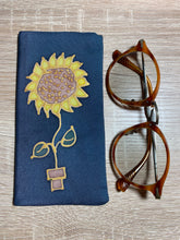 Load image into Gallery viewer, Sunflower Design Glasses Case in navy or blue Hand Painted Silk