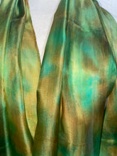 Load image into Gallery viewer, Hand Dyed Long Silk Scarf in Greens and Tan