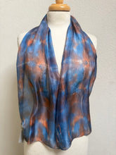 Load image into Gallery viewer, Hand Dyed Silk Small Neck Scarf in Dark Turquoise Caramel Brown by Designer Silk Artist