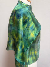 Load image into Gallery viewer, Hand Dyed Silk Neck Scarf in Teal Green Lime Lemon by Designer Silk Artist