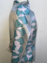 Load image into Gallery viewer, Bubbles Design Hand Painted Silk Neck Scarf in Grey Teal