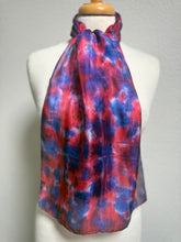 Load image into Gallery viewer, Hand Dyed Silk Neck Scarf in Scarlet, Marine Blue, White by Designer Silk Artist
