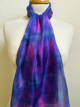 Load image into Gallery viewer, Hand Dyed Silk Neck Scarf in Royal Blue Navy Cerise by Designer Silk Artist