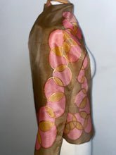 Load image into Gallery viewer, Bubbles Hand Painted Silk Neck Scarf in Brown Red Copper