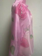 Load image into Gallery viewer, Roses Design X Long Silk Scarf in Pink & Silver : Hand Painted Silk