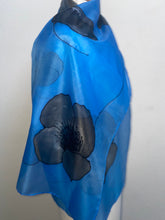 Load image into Gallery viewer, Poppy Noir Design Long Silk Scarf in Blue : Hand Painted Silk