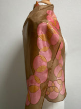 Load image into Gallery viewer, Bubbles Hand Painted Silk Neck Scarf in Brown Red Copper