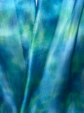 Load image into Gallery viewer, Hand Dyed Silk Neck Scarf in Teal, Apple Green, Blue by Designer Silk Artist