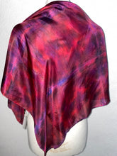 Load image into Gallery viewer, Hand Dyed Square Silk Scarf in Berry Shades, Red, Purple
