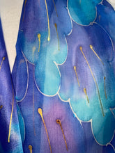 Load image into Gallery viewer, Leaves Design X Long Silk Scarf in Blues & Purple : Hand Painted Silk