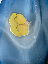 Load image into Gallery viewer, Sweet Peas Design Hand Painted Silk Neck Scarf in Light Blue, Yellow