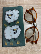 Load image into Gallery viewer, Sheep Design Glasses Case  in blue or green Hand Painted Silk