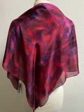 Load image into Gallery viewer, Hand Dyed Square Silk Scarf in Berry Shades, Red, Purple