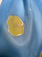 Load image into Gallery viewer, Sweet Peas Design Hand Painted Silk Neck Scarf in Light Blue, Yellow