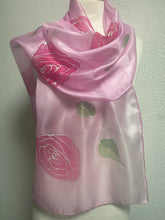Load image into Gallery viewer, Roses Design X Long Silk Scarf in Pink & Silver : Hand Painted Silk