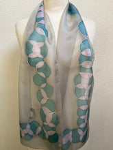 Load image into Gallery viewer, Bubbles Design Hand Painted Silk Neck Scarf in Grey Teal