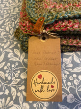 Load image into Gallery viewer, Peak District Hand Crochet Throw Blanket in Olive Green and Rose Shades Wool Acrylic Mix