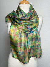 Load image into Gallery viewer, Hand Dyed Silk Neck Scarf in Cottage Garden Colours by Designer Silk Artist