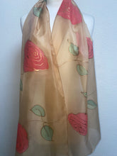 Load image into Gallery viewer, Roses Design X Long Silk Scarf in Camel & Red : Hand Painted Silk
