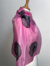 Load image into Gallery viewer, Poppy Noir Design Hand Painted Silk Neck Scarf in Pink, Black