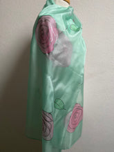 Load image into Gallery viewer, Roses Design X Long Silk Scarf in Pink & Mint : Hand Painted Silk