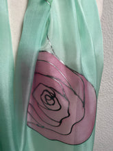 Load image into Gallery viewer, Roses Design X Long Silk Scarf in Pink & Mint : Hand Painted Silk
