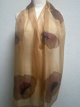Load image into Gallery viewer, Poppies Design X Long Silk Scarf in Copper & Camel : Hand Painted Silk