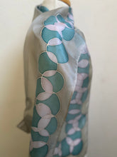 Load image into Gallery viewer, Bubbles Design Hand Painted Silk Neck Scarf in Grey Teal