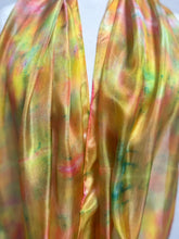 Load image into Gallery viewer, Hand Dyed Long Silk Scarf in Orange Lemon Coral Green Stripes by Designer Silk Artist