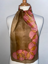 Load image into Gallery viewer, Bubbles Hand Painted Silk Neck Scarf in Brown Red Copper