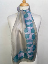 Load image into Gallery viewer, Bubbles Design Hand Painted Silk Neck Scarf in Grey Teal