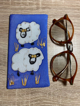 Load image into Gallery viewer, Sheep Design Glasses Case  in blue or green Hand Painted Silk