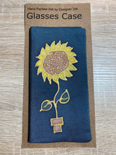 Load image into Gallery viewer, Sunflower Design Glasses Case in navy or blue Hand Painted Silk