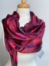 Load image into Gallery viewer, Hand Dyed Square Silk Scarf in Berry Shades, Red, Purple