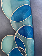 Load image into Gallery viewer, Bubbles Design Hand Painted Silk Neck Scarf in shades of Blue