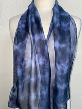 Load image into Gallery viewer, Hand Dyed Silk Neck Scarf in Charcoal Grey Light Blue Grey