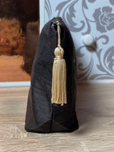 Load image into Gallery viewer, Three Owls Design Cosmetics Purse in Chocolate Brown Gold : Hand Printed Silk