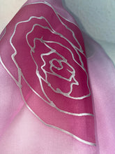 Load image into Gallery viewer, Roses Design X Long Silk Scarf in Pink & Silver : Hand Painted Silk